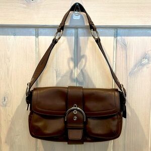 Brown leather coach shoulder bag